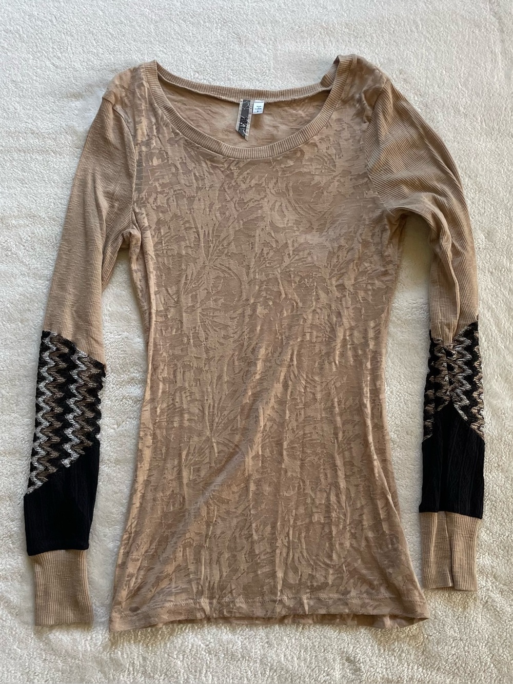 BKE Tan Bodycon Sheer Long Sleeve size S